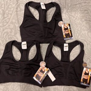 Three NWT Avia light support sports bras, black